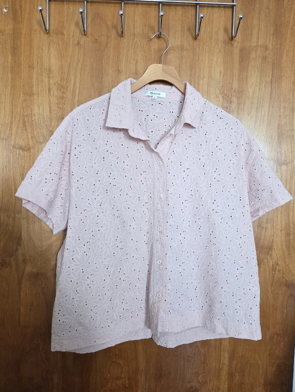 Madewell Pale Pink Eyelet Short-Sleeve Button-Down Shirt